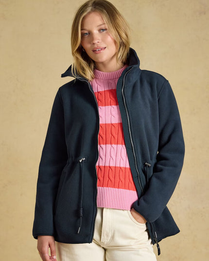 Longline Fleece Funnel Neck Full Zip Fleece Jacket - Navy