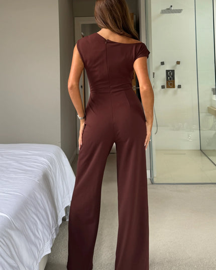 Donna Asymmetric Neckline Jumpsuit - Brown