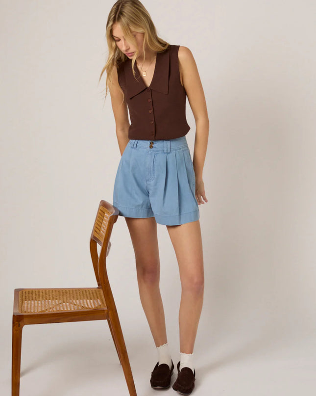 Albie Pleated High Waist Short - Light Blue
