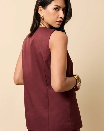 Odette Accent Button Waistcoat - Cherry