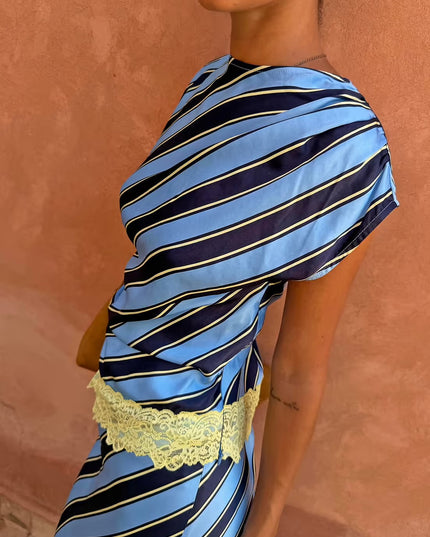Stripe Asymmetrical Top - Blue Stripe
