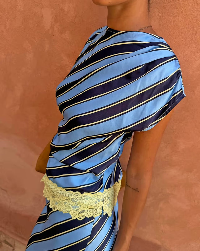 Stripe Asymmetrical Top - Blue Stripe