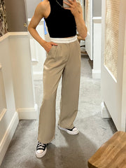 Ina Wide Leg Tailored Trousers - Beige