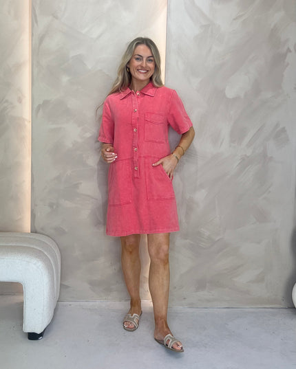 Denim Mini Dress - Pink