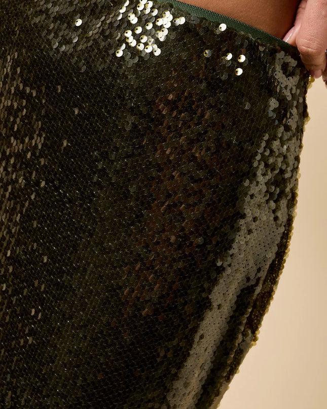 Louisa Sequin Midaxi Skirt - Khaki