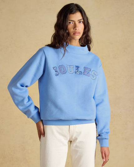 Joules Patchwork Wide Neck Sweatshirt - Blue