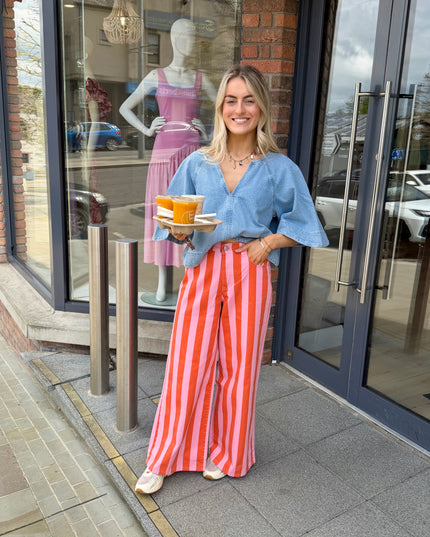 Stripe Wide Leg Trousers - Orange/Pink