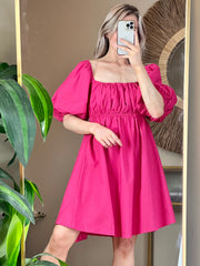 Anna Linen Tie Back Mini Dress - Pink