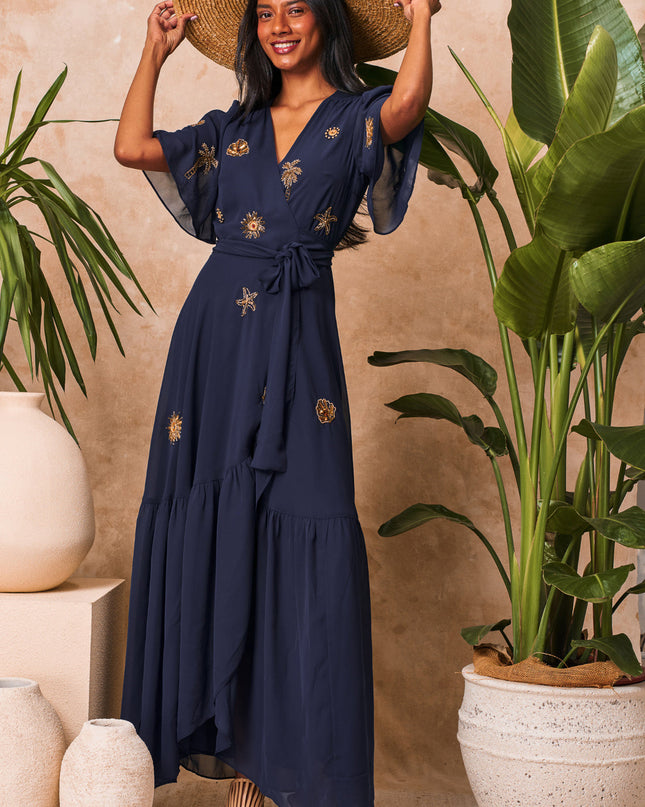 Venetia Dress - Navy Palm