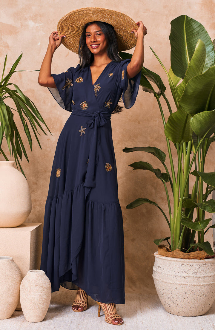 Venetia Dress - Navy Palm