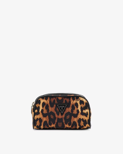 Guess Double Zip Pouch - Leopard