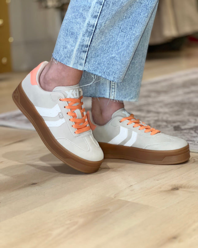 Platform Sneaker - Beige/Coral