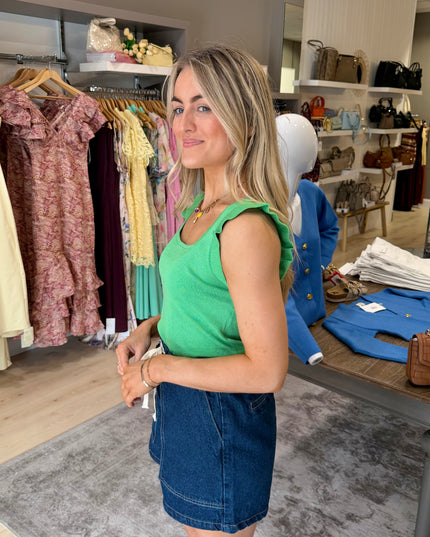 Ribbed Square Neck Vest - Green