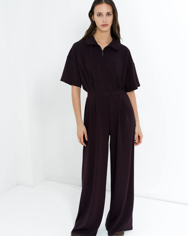 French Connection Wren Half Zip Jumpsuit - Mocha Brown