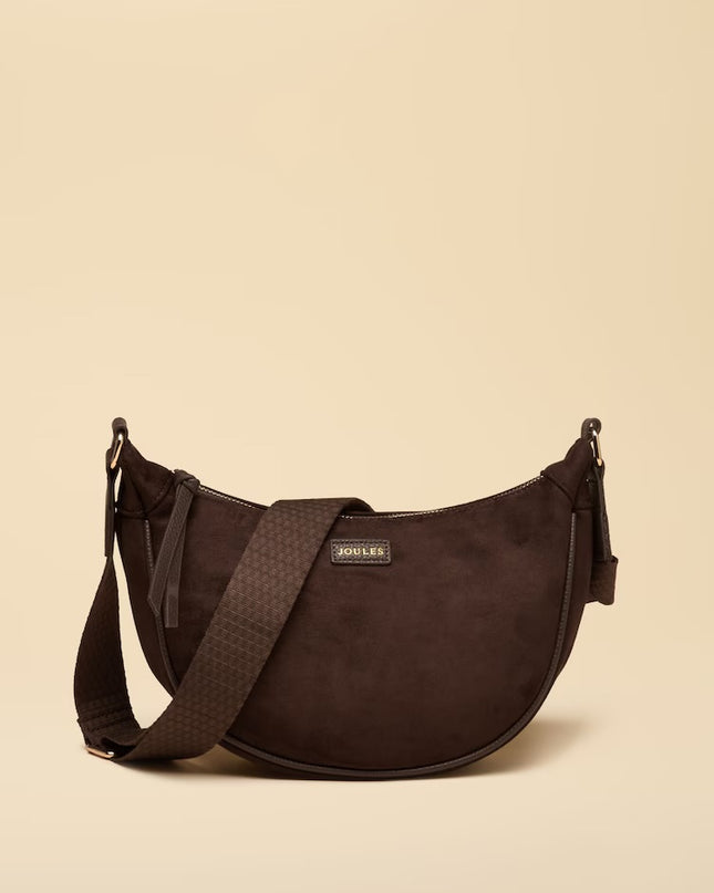 Suedette Moon Cross Body Bag - Chocolate Brown