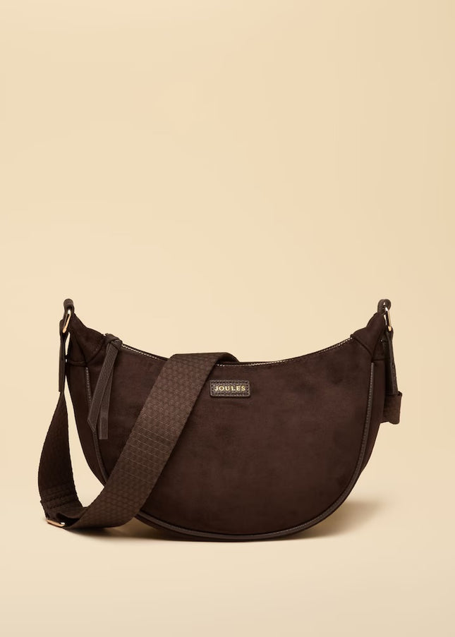 Suedette Moon Cross Body Bag - Chocolate Brown