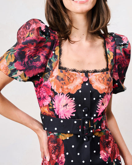 Rinna Sweetheart Neckline Pencil Dress - Black/Pink Multi