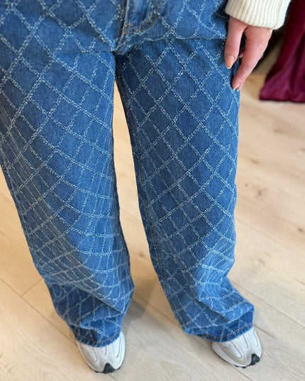 Criss Cross Distressed Jeans - Blue