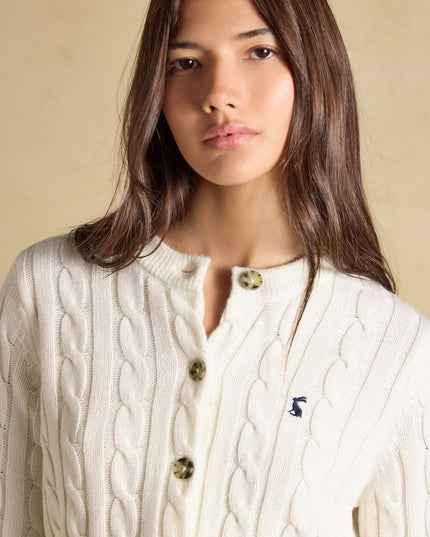 Joules Cable Knit Button Up Cardigan - Cream