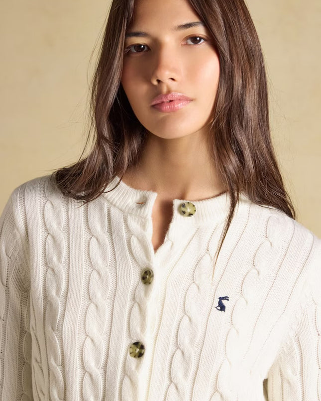 Joules Cable Knit Button Up Cardigan - Cream