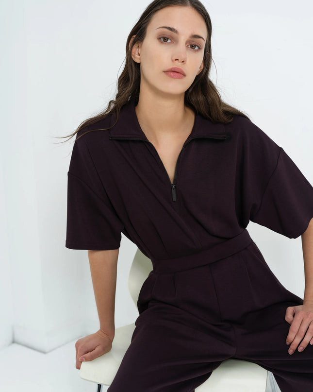 French Connection Wren Half Zip Jumpsuit - Mocha Brown