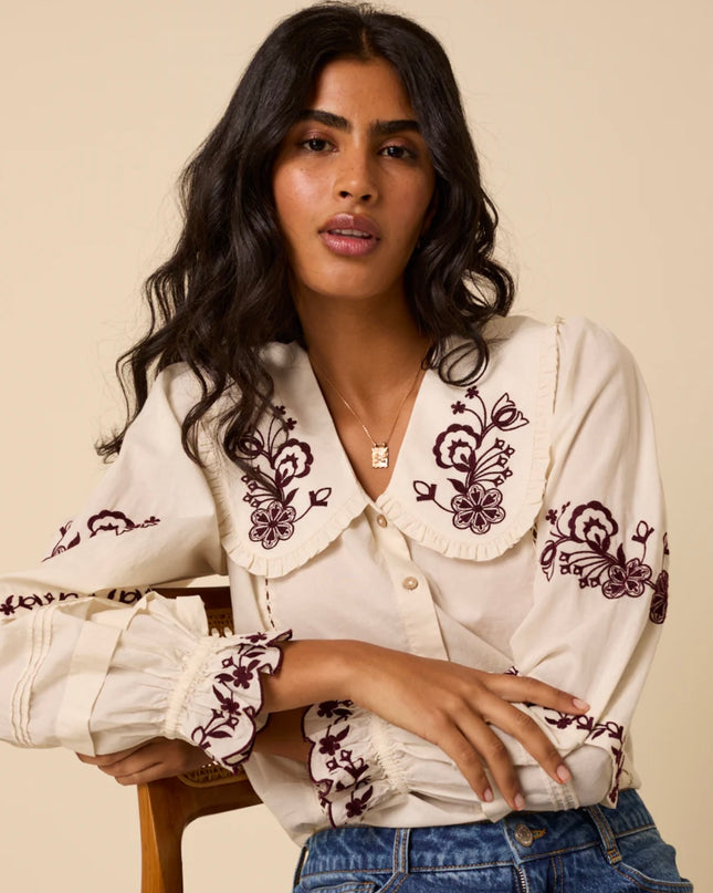 Henrietta Floral Embroidered Blouse - White