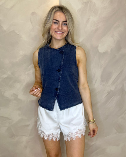 Asymmetric Soft Denim Waistcoat - Marine
