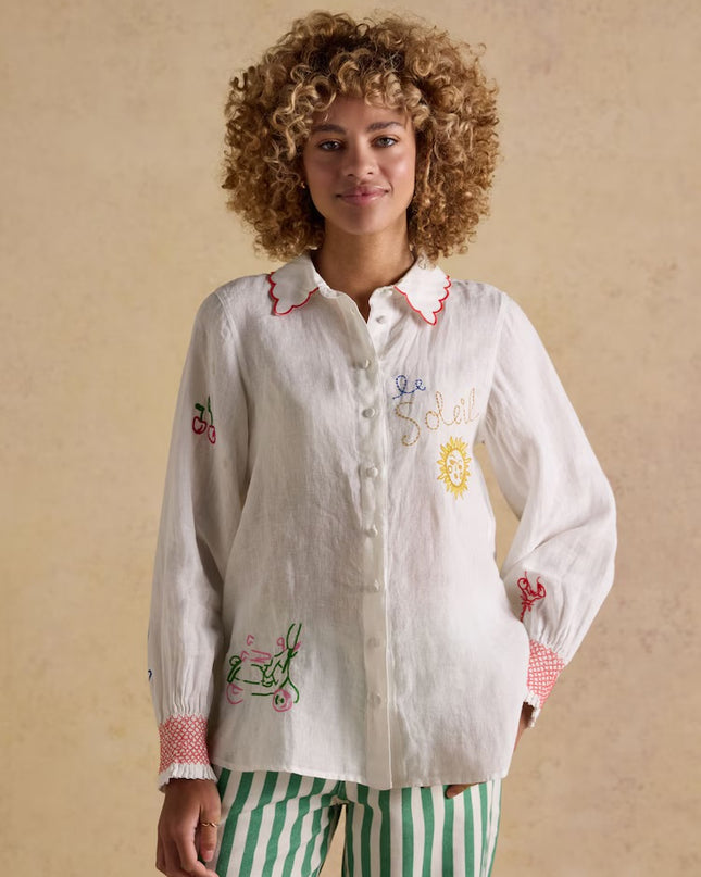 Orla Embroidered Icons Linen Shirt - White