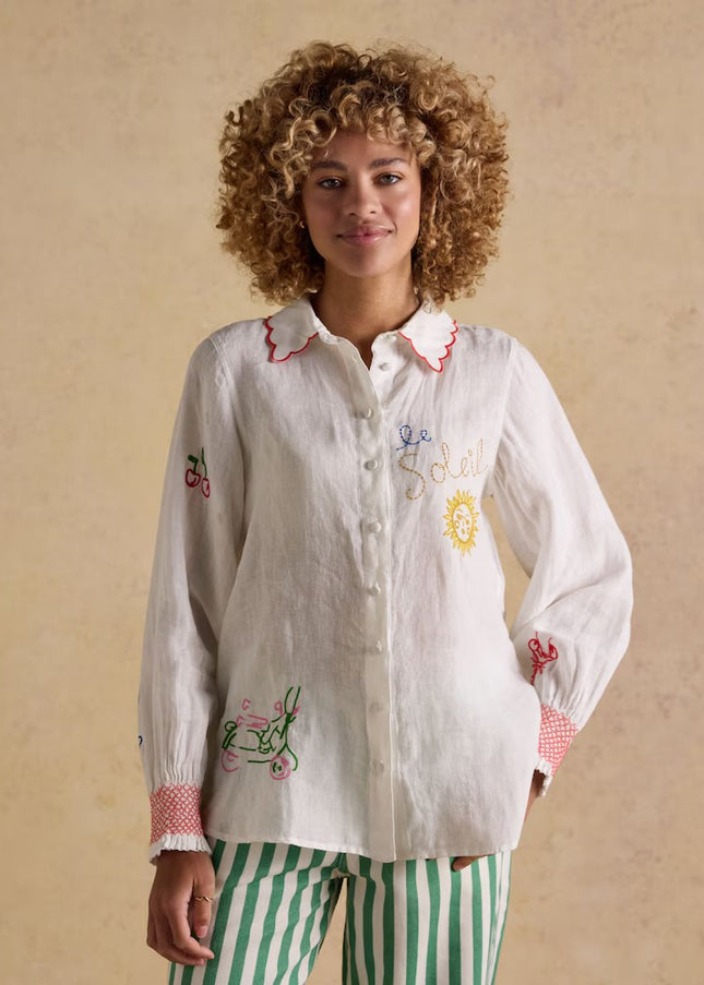 Orla Embroidered Icons Linen Shirt - White