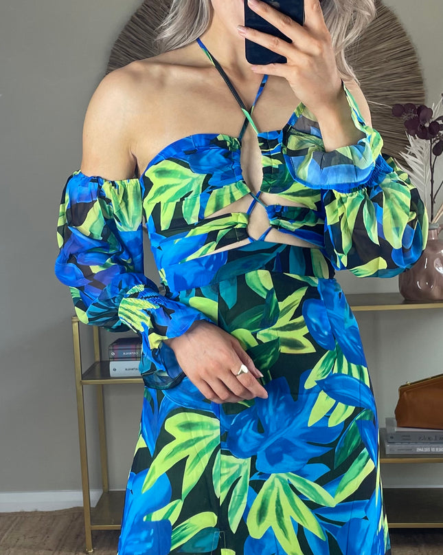 Georgina Tie Up Halter Dress - Blue