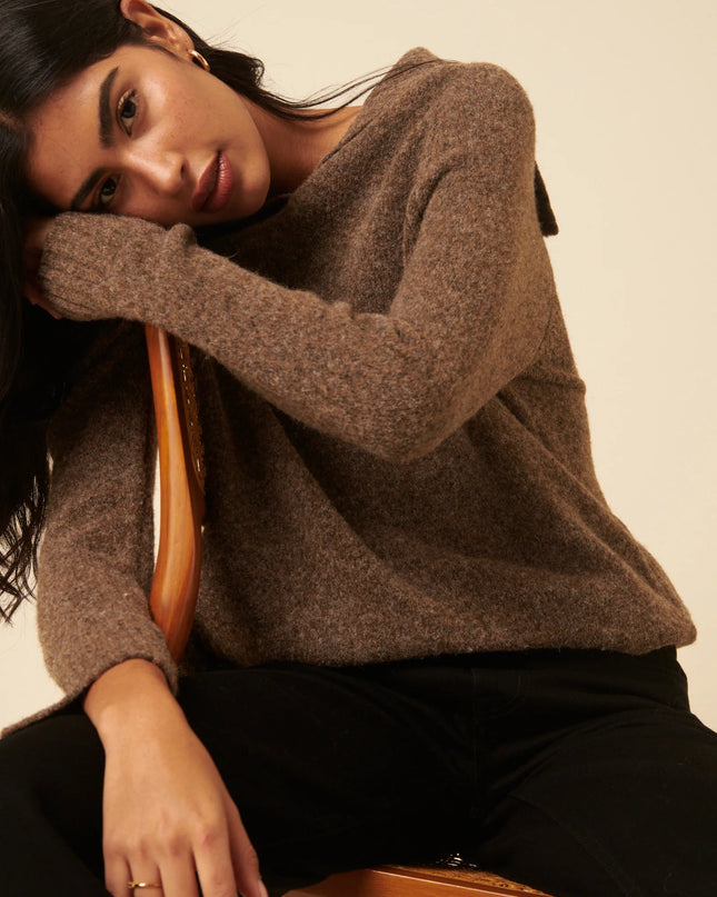 Sailor Collar Relaxed Jumper - Brown