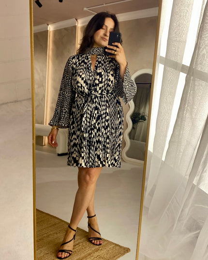 French Connection Fern Arie Pleated Dress - Cream/Black