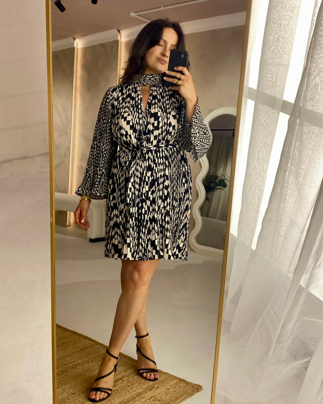 French Connection Fern Arie Pleated Dress - Cream/Black