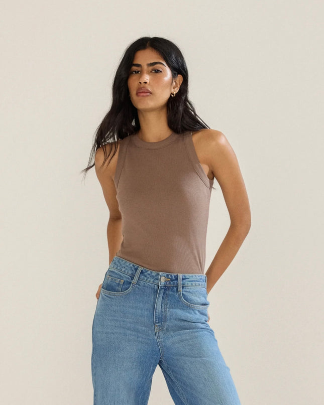 Ribbed Racer Vest - Brown