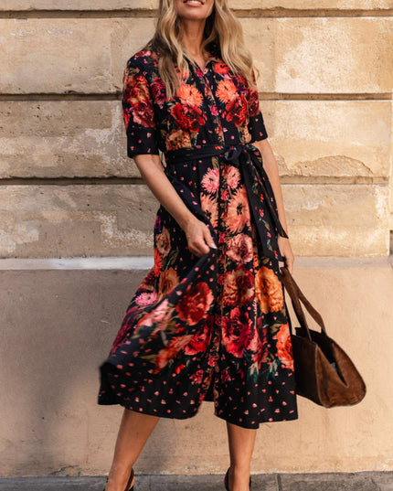 Merrielle Shirt Dress -  Black Orange Multi