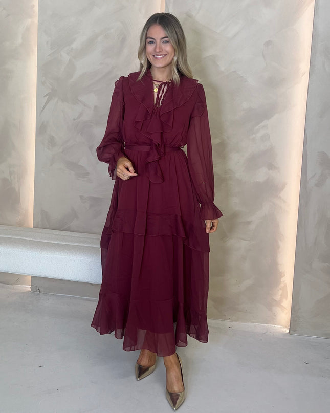 Frill Midi Dress - Burgundy