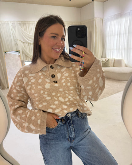Collar Button Up Knit - Deer Print