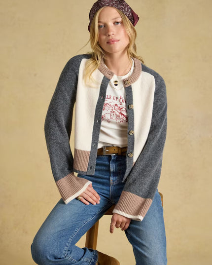Joules Nora Knitted Cardigan - Cream & Tan