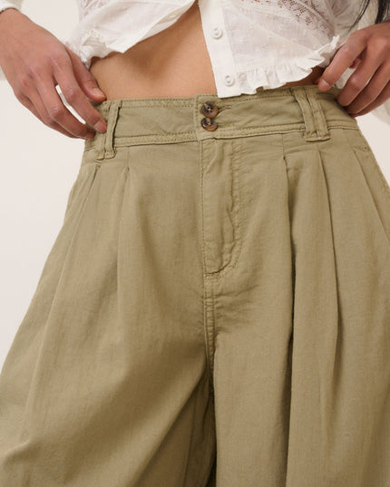 Archie Pleated Wide Leg Trousers - Green