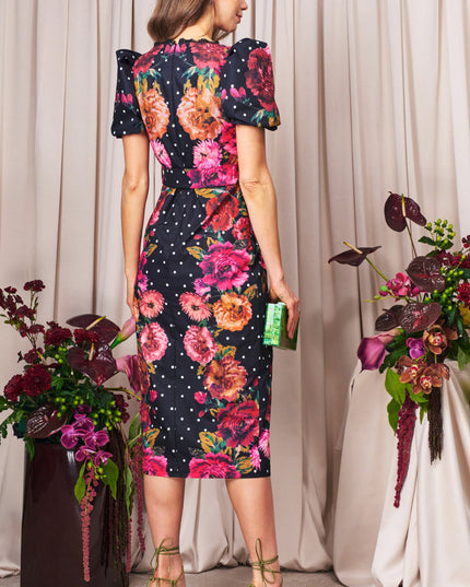 Rinna Sweetheart Neckline Pencil Dress - Black/Pink Multi