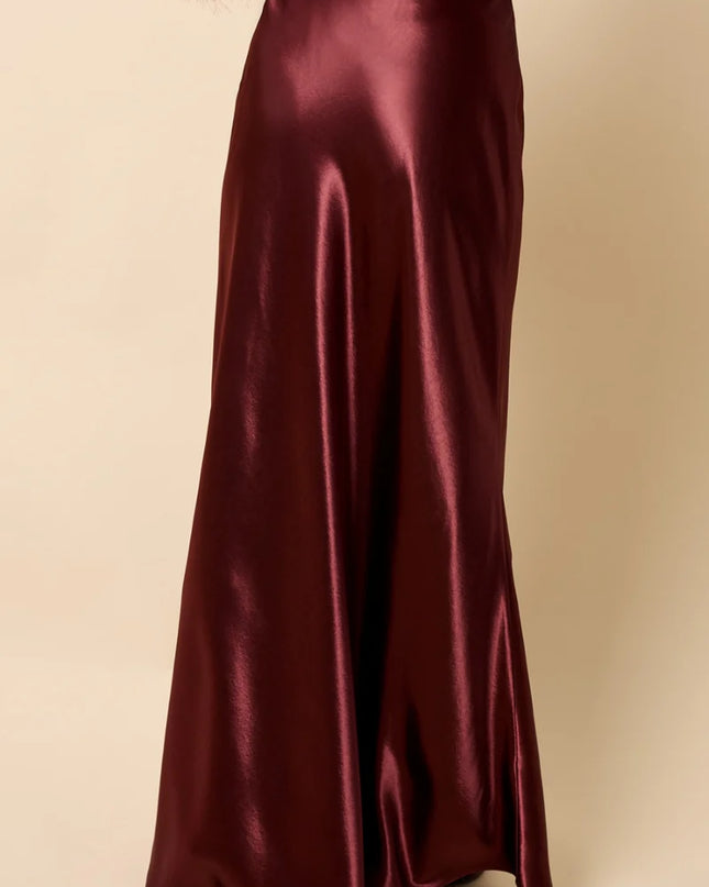 Marisol Satin Maxi Skirt - Cherry