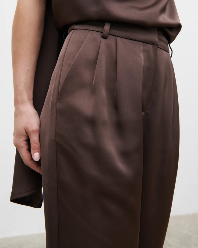 Breya Satin Tailored Trouser - Brown