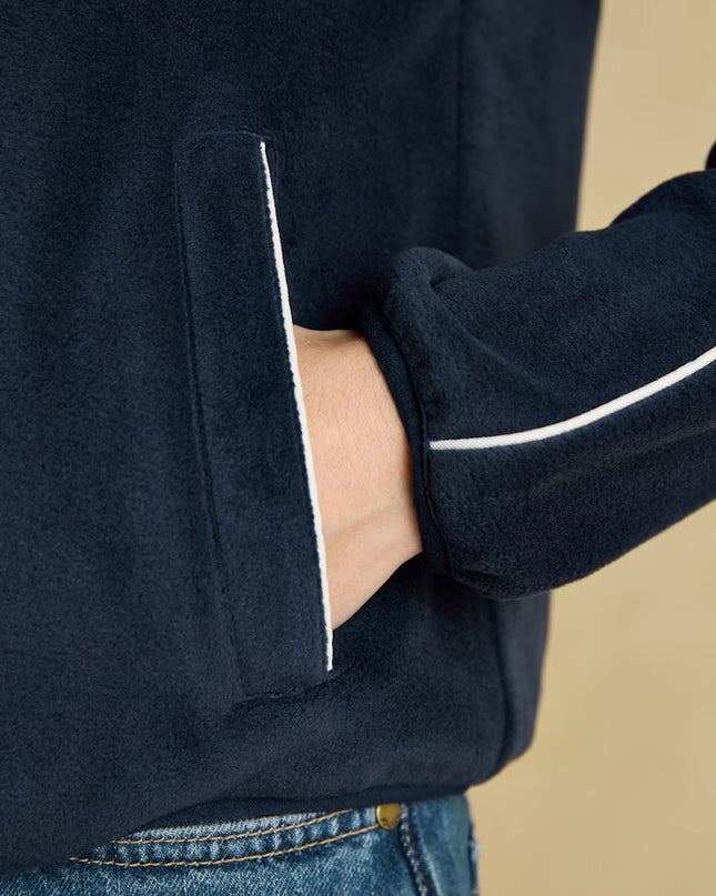 Embroidered Full Zip Funnel Neck Fleece - Navy
