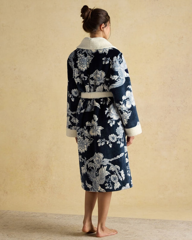 Joules Matilda Navy Flower Fleece Lined Dressin Gown