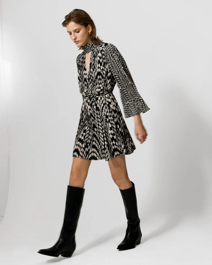 French Connection Fern Arie Pleated Dress - Cream/Black