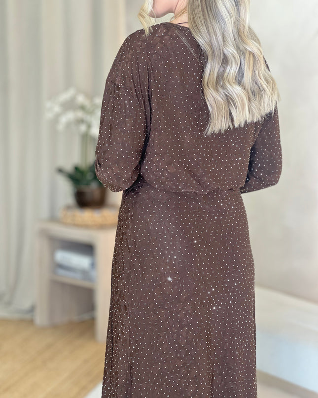 Lysandra Animal Texture Gem Dress - Chocolate