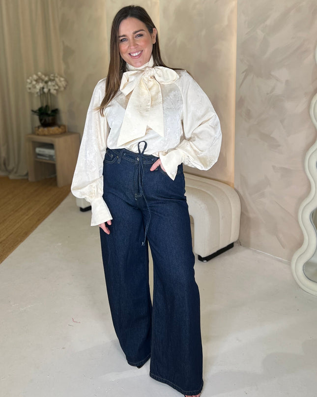 Kesia Jacquard Bow Blouse - Cream