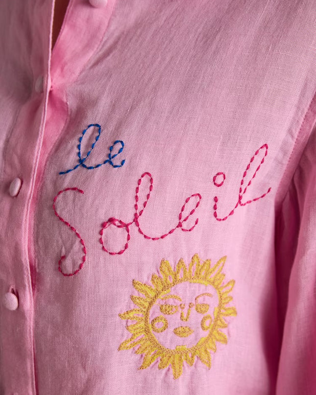 Orla Embroidered Icons Linen Shirt - Pink