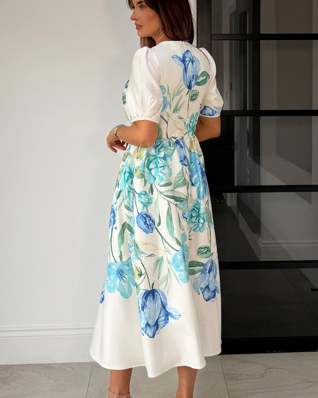 Janet Floral Midi Dress - Blue