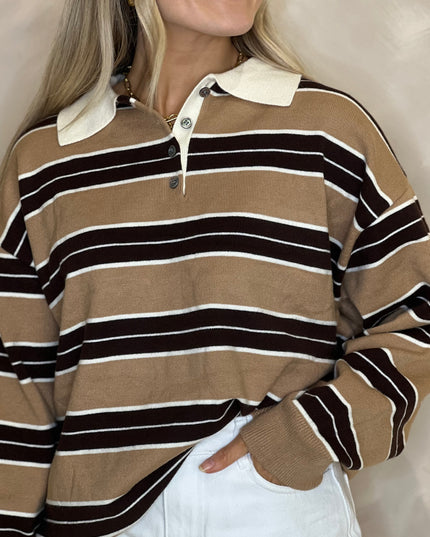 Knit Rugby Top - Camel and Coffee